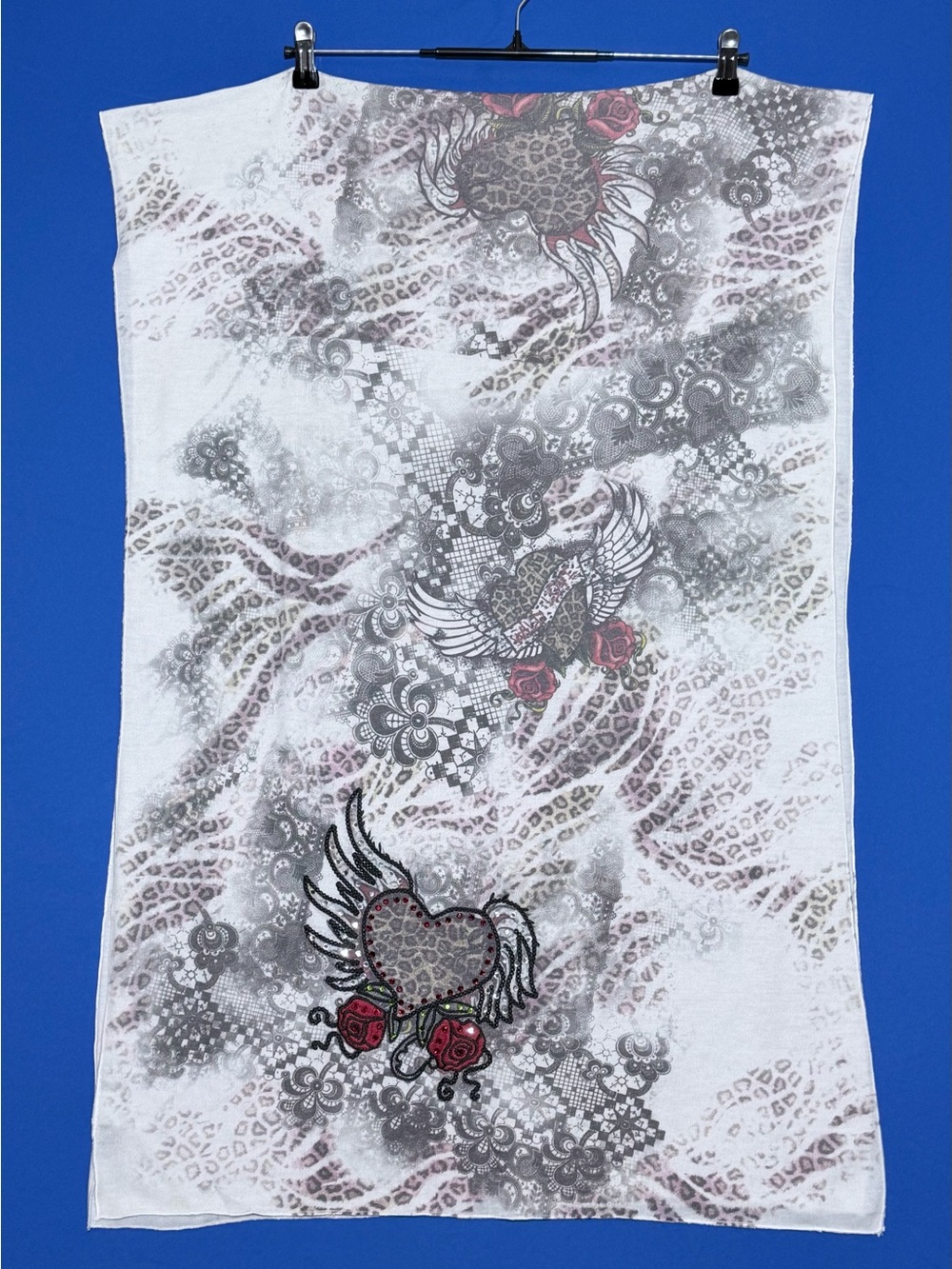🖤 Spy Zone Exchange Y2K Tattoo Heart Rhinestone Animal Print Scarf Wrap